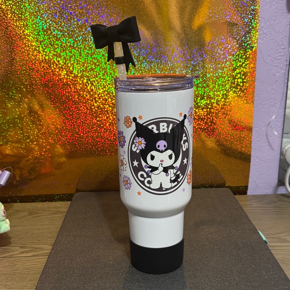 Starbucks White Tumbler with Black and Pink Accents